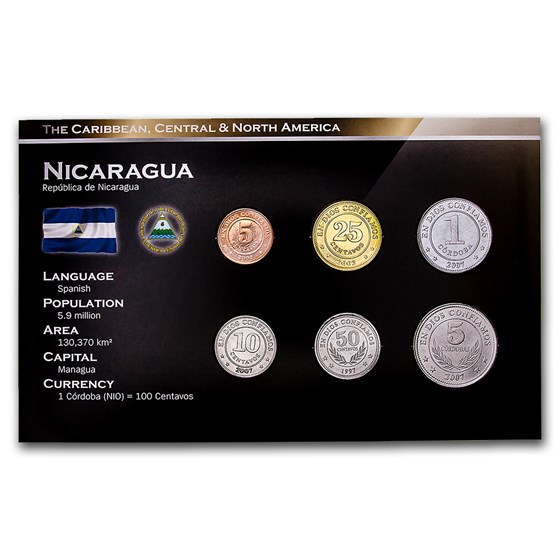 Nicaragua 5 Centavos-5 Cordobas 6-Coin Set BU Nicaragua 5 Centavos-5 Cordobas 6-Coin Set BU